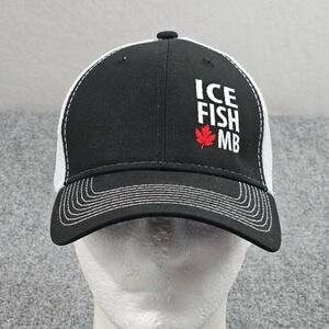 Ice Fishing Manitoba Trucker Hat Cap Mens Black Fish MB Snapback Utility Wor‎